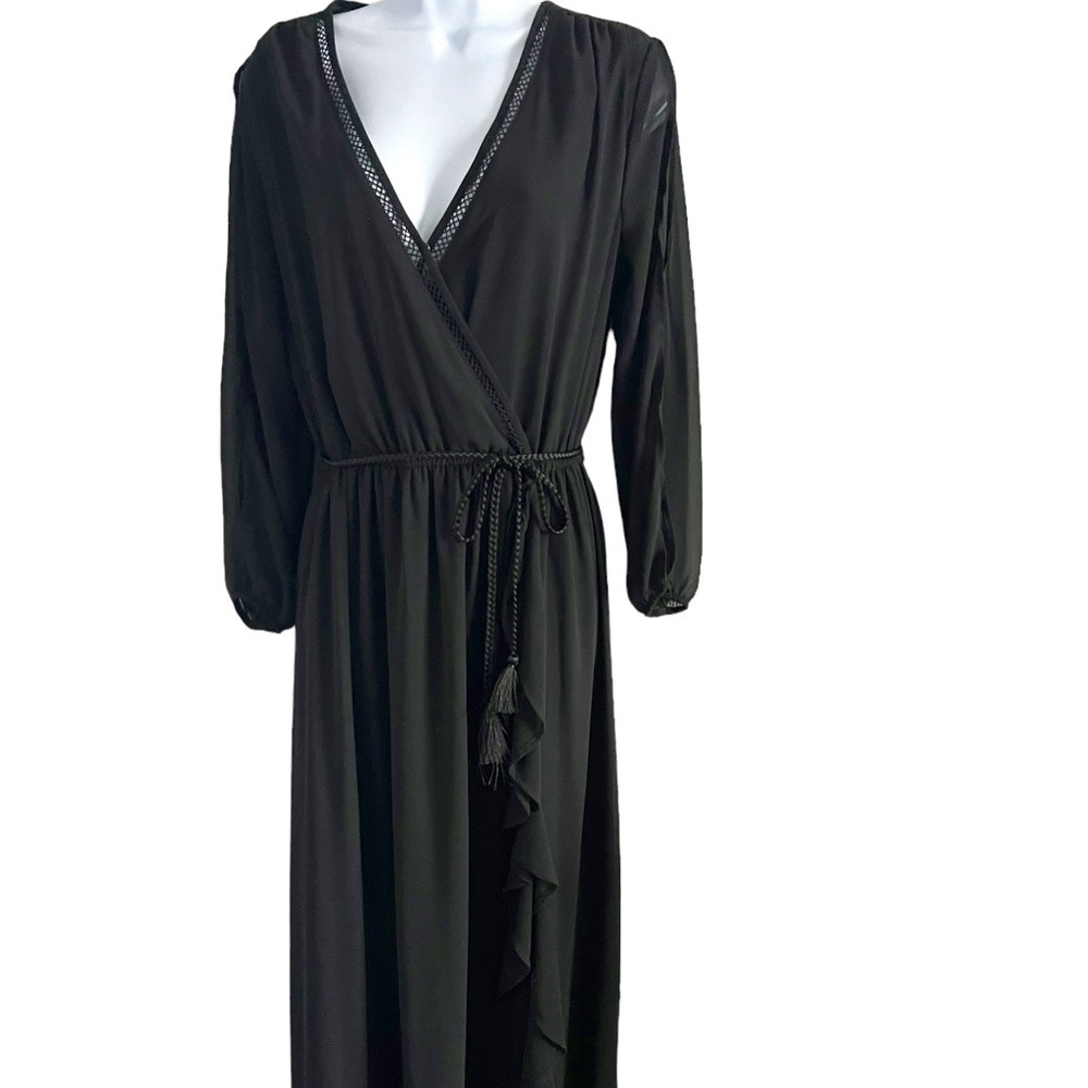 Just Fab | Black Chiffon Ruffle Front | Maxi Dress - Picture 1 of 8